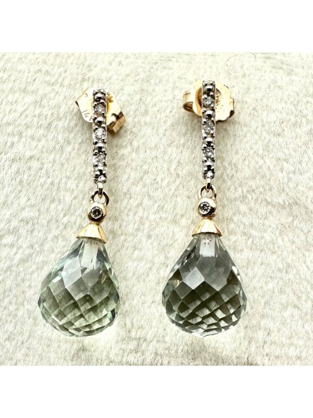 Vintage 14K Yellow Gold Diamond and Blue Topaz Pierced Earrings 4.06 Grams
